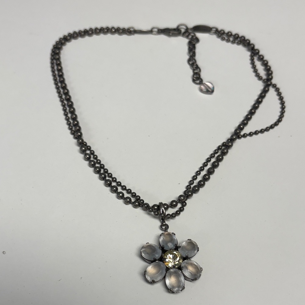 Sabika Silver and Crystal Flower Necklace